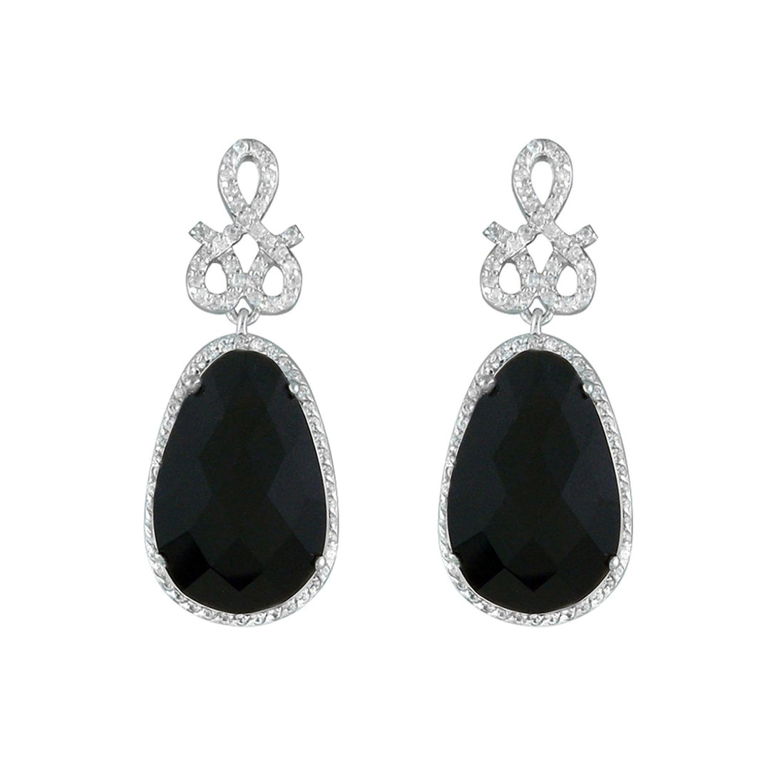 Black Onyx and Created White Sapphire Earrings in Silver - jewelerize.com