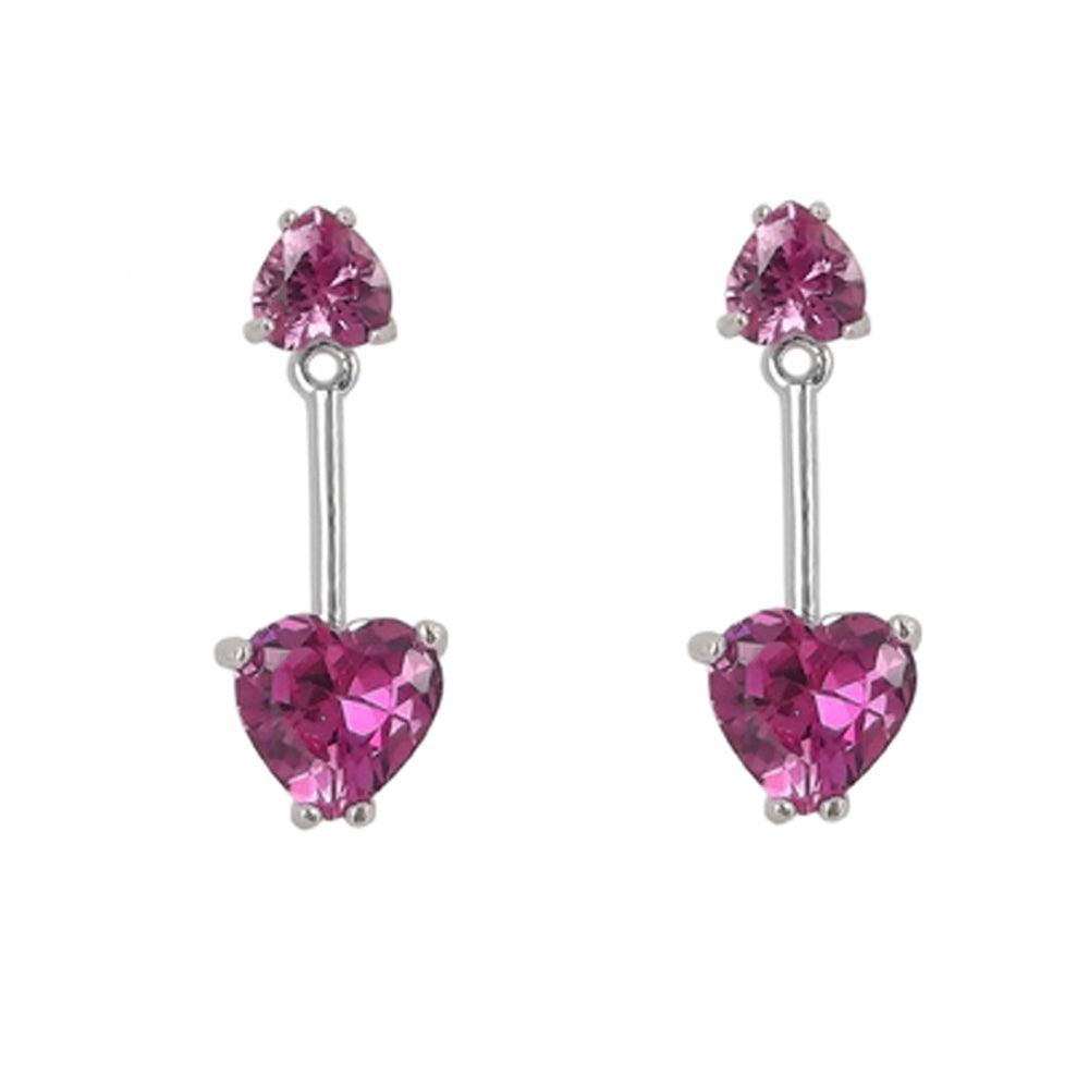 Created Pink Sapphire Front/Back Heart Earrings in Sterling Silver - jewelerize.com