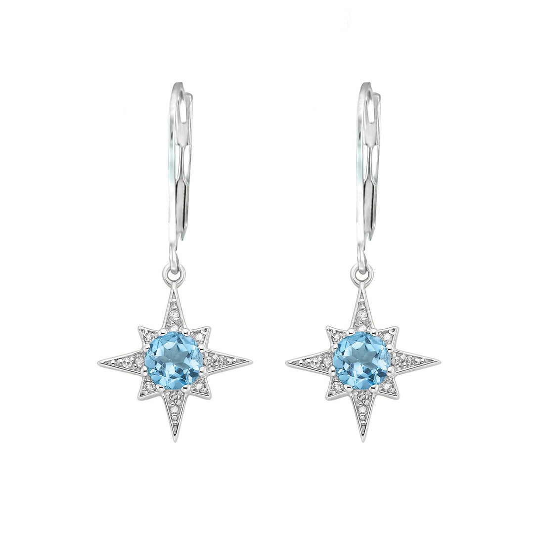 Blue Topaz and Diamond Star Earrings in 10K White Gold - jewelerize.com