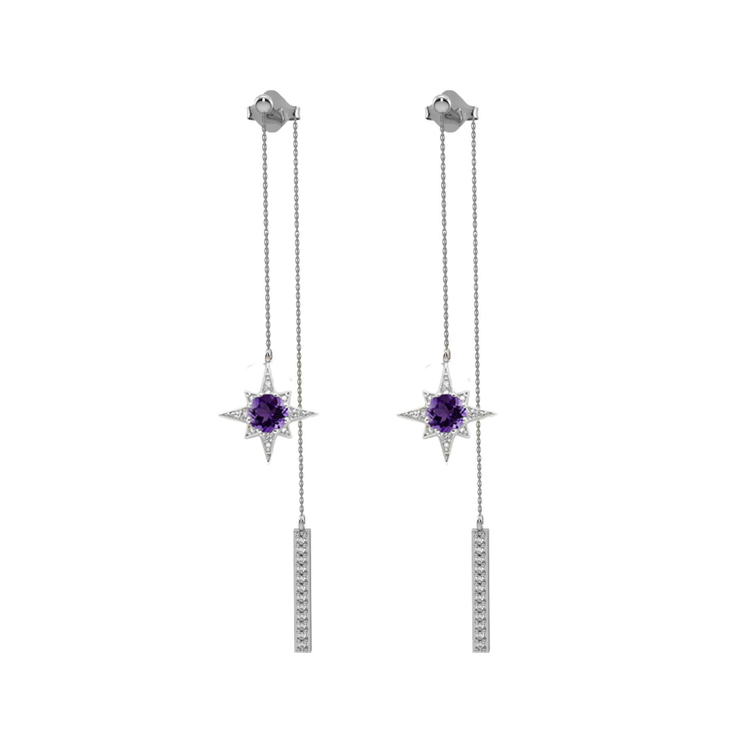 Amethyst and White Sapphire Front/Back Dangle Earrings in Silver - jewelerize.com