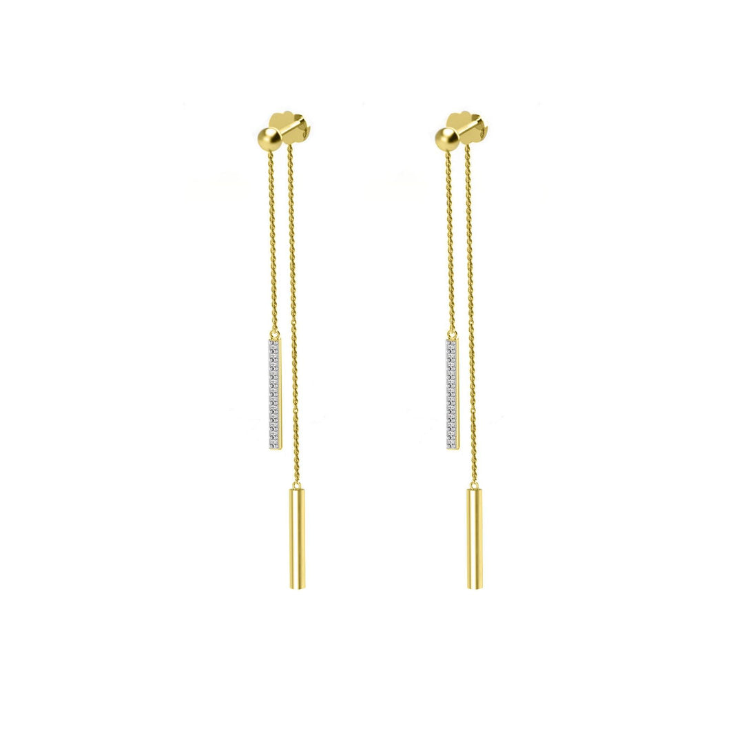 Diamond Front Back Stick Earrings in 10K Yellow Gold - jewelerize.com