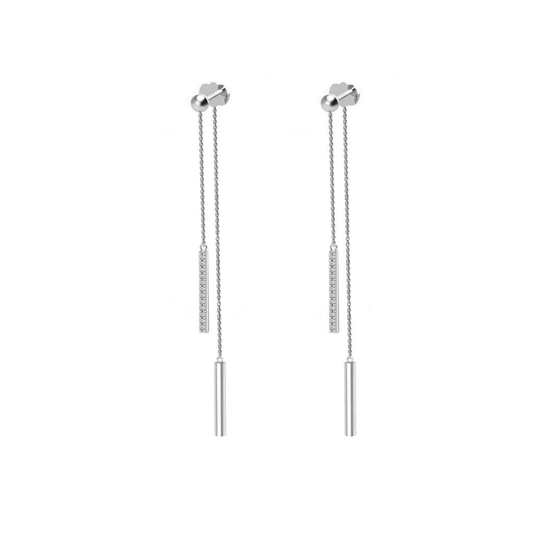 Diamond Front Back Stick Earrings in 10K White Gold - jewelerize.com