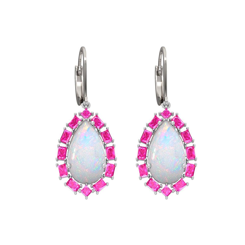 Created Opal and Created Pink Sapphire Earrings in Silver - jewelerize.com