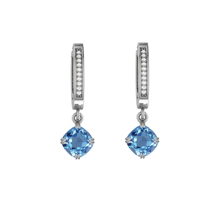 Blue Topaz and Diamond Dangle Earrings in 10K White Gold - jewelerize.com