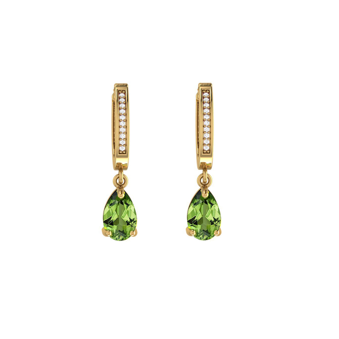 Peridot and Diamond Dangle Earrings in 10K Yellow Gold - jewelerize.com