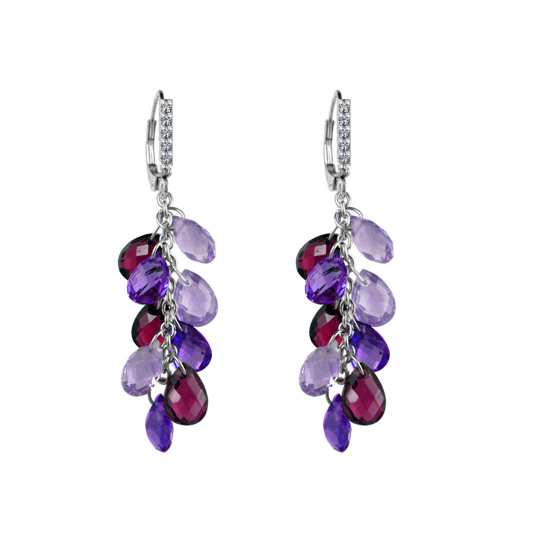 Purple & Pink Amethyst, Rhodolite Garnet Dangle Earrings in Silver - jewelerize.com