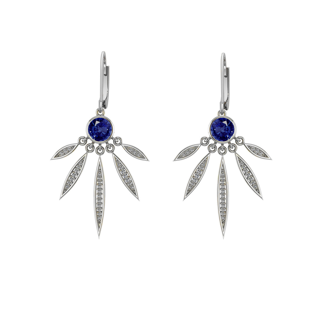 Created Blue and White Sapphire Dangle Earrings in Silver - jewelerize.com