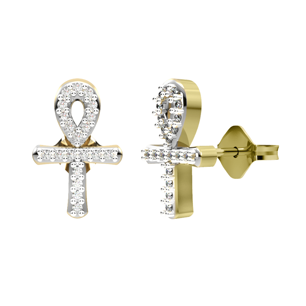 Diamond Cross Stud Earrings in 10K Yellow Gold - jewelerize.com