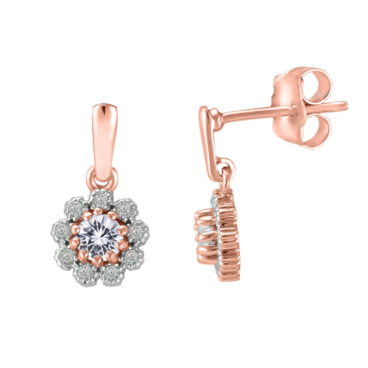 Created White Sapphire and Diamond Halo Rose Gold Earrings - jewelerize.com