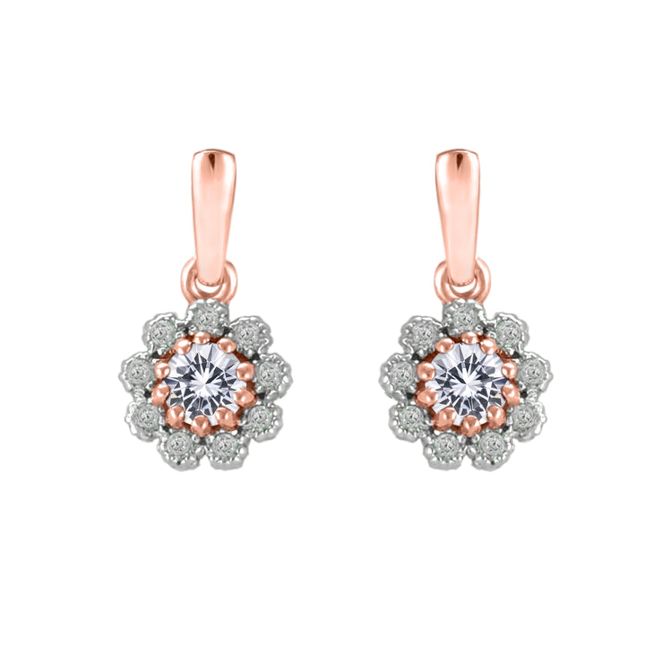 Created White Sapphire and Diamond Halo Rose Gold Earrings - jewelerize.com