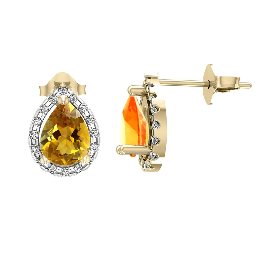 Citrine and Diamond Stud Earrings in 10K Yellow Gold - jewelerize.com