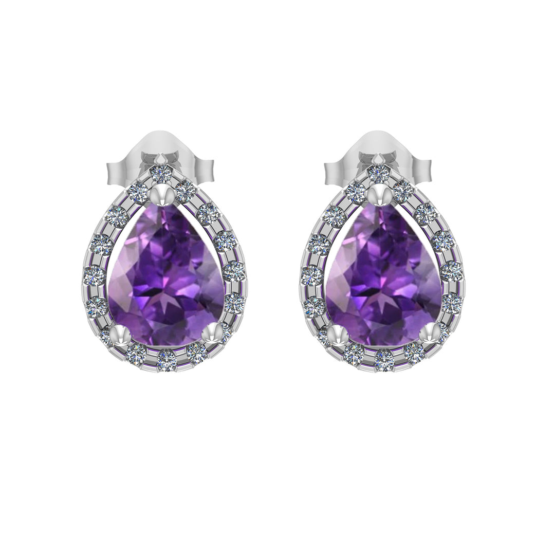 Amethyst and Diamond Stud Earrings in 10K White Gold - jewelerize.com