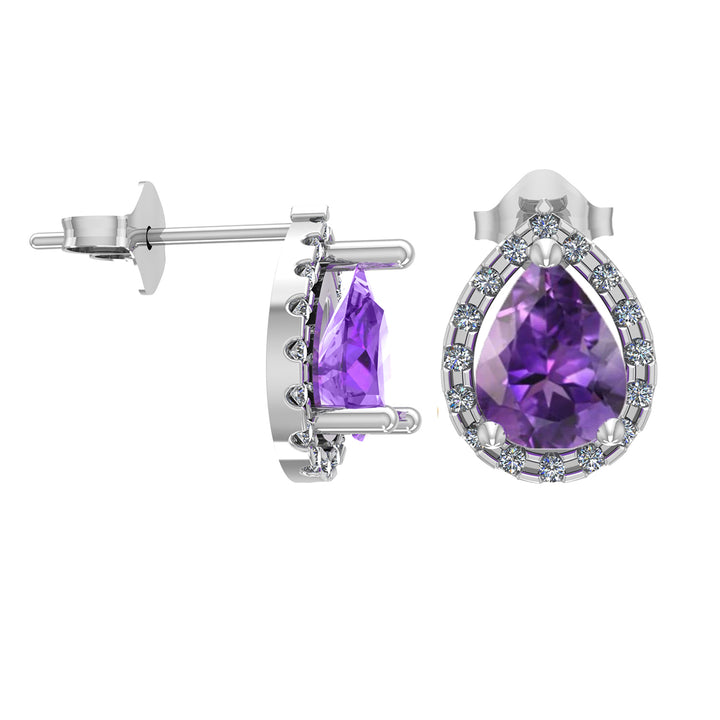 Amethyst and Diamond Stud Earrings in 10K White Gold - jewelerize.com