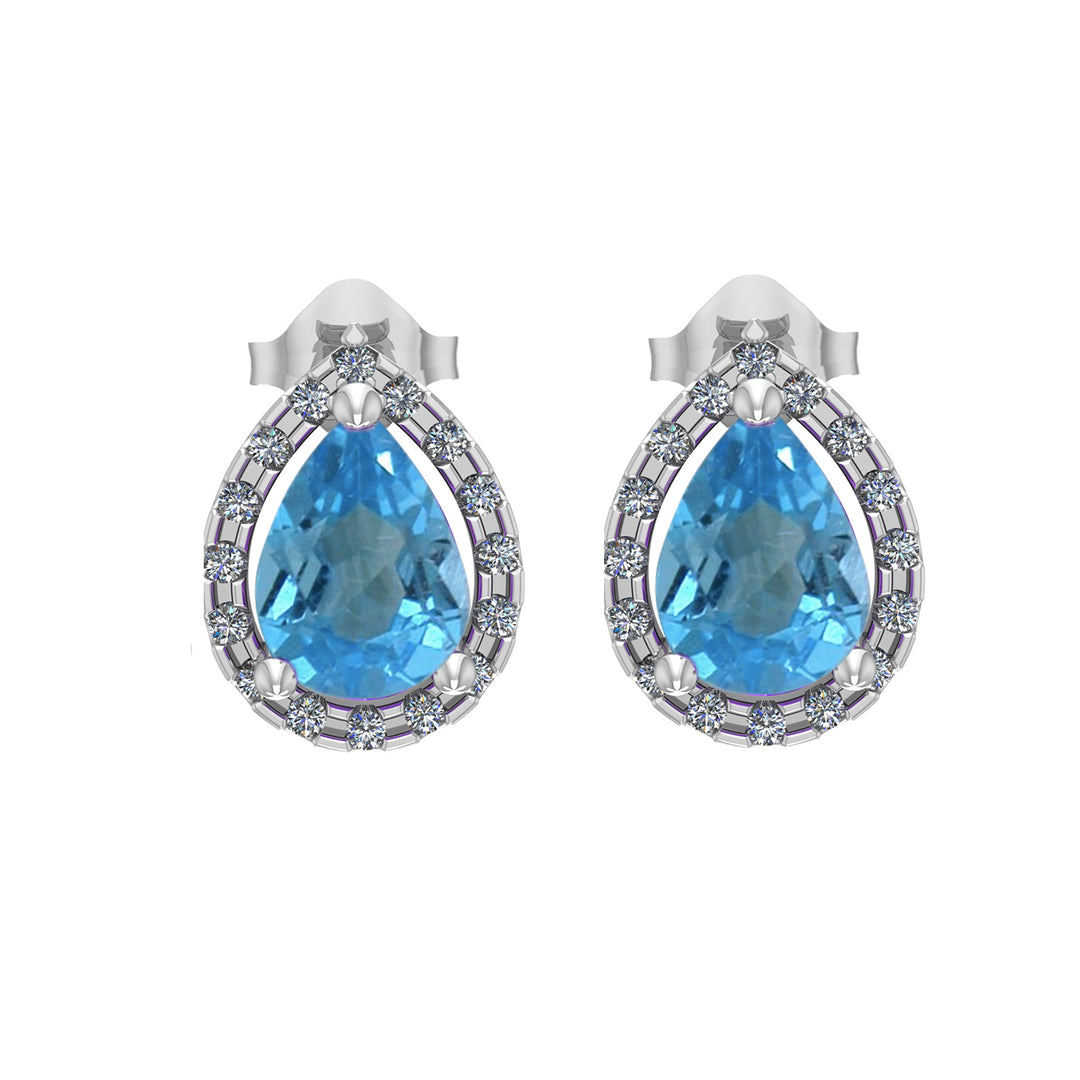 Blue Topaz and Diamond Stud Earrings in 10K White Gold - jewelerize.com