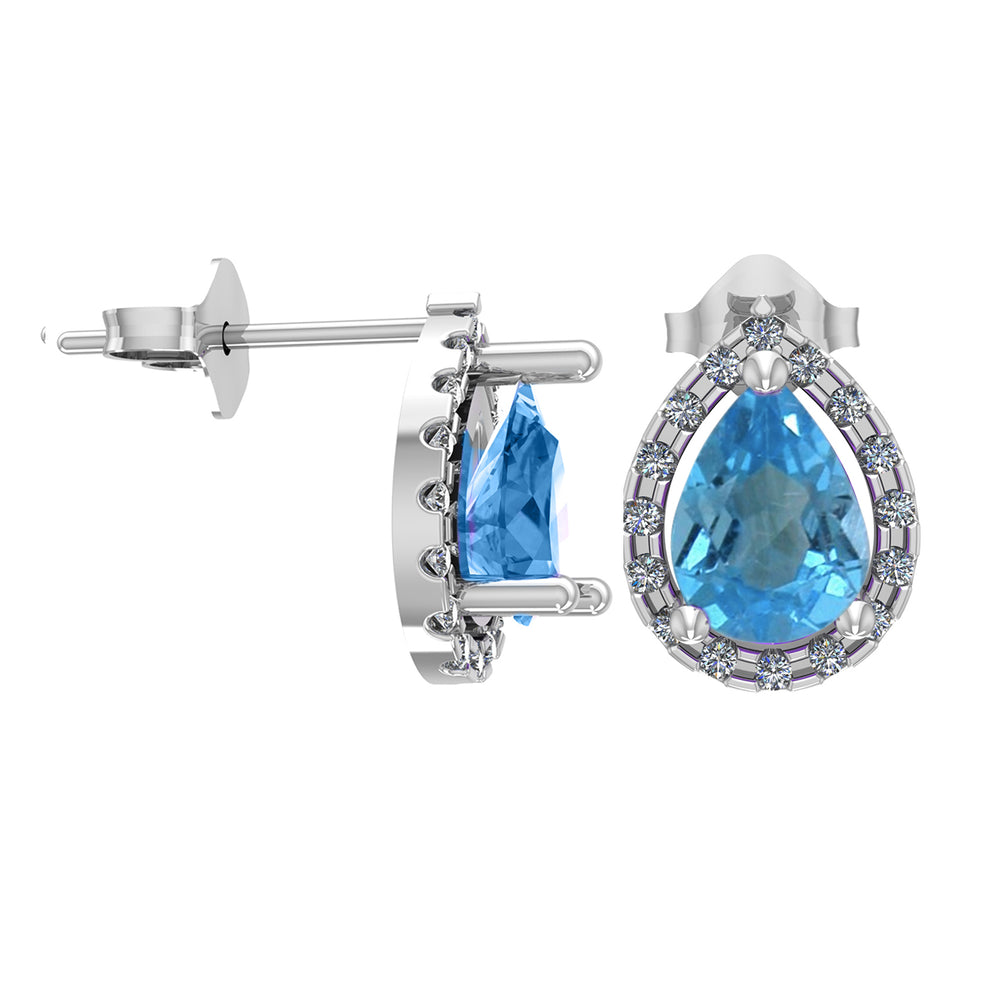 Blue Topaz and Diamond Stud Earrings in 10K White Gold - jewelerize.com