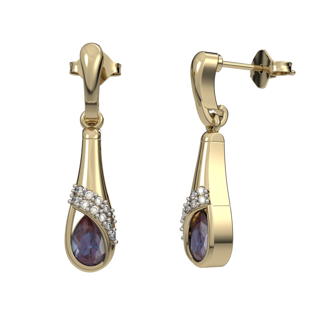 Created Alexandrite and Diamond Stud Earrings in Yellow Gold - jewelerize.com