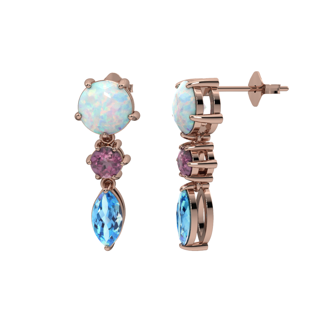 Created Opal, Pink Tourmaline and Blue Topaz Rose Gold Earrings - jewelerize.com