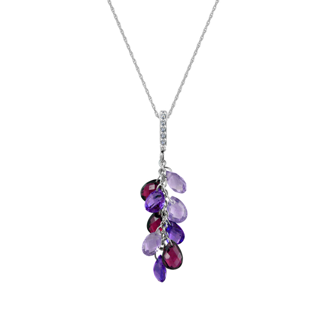 Purple & Pink Amethyst, Rhodolite Garnet Dangle Pendant in Silver - jewelerize.com