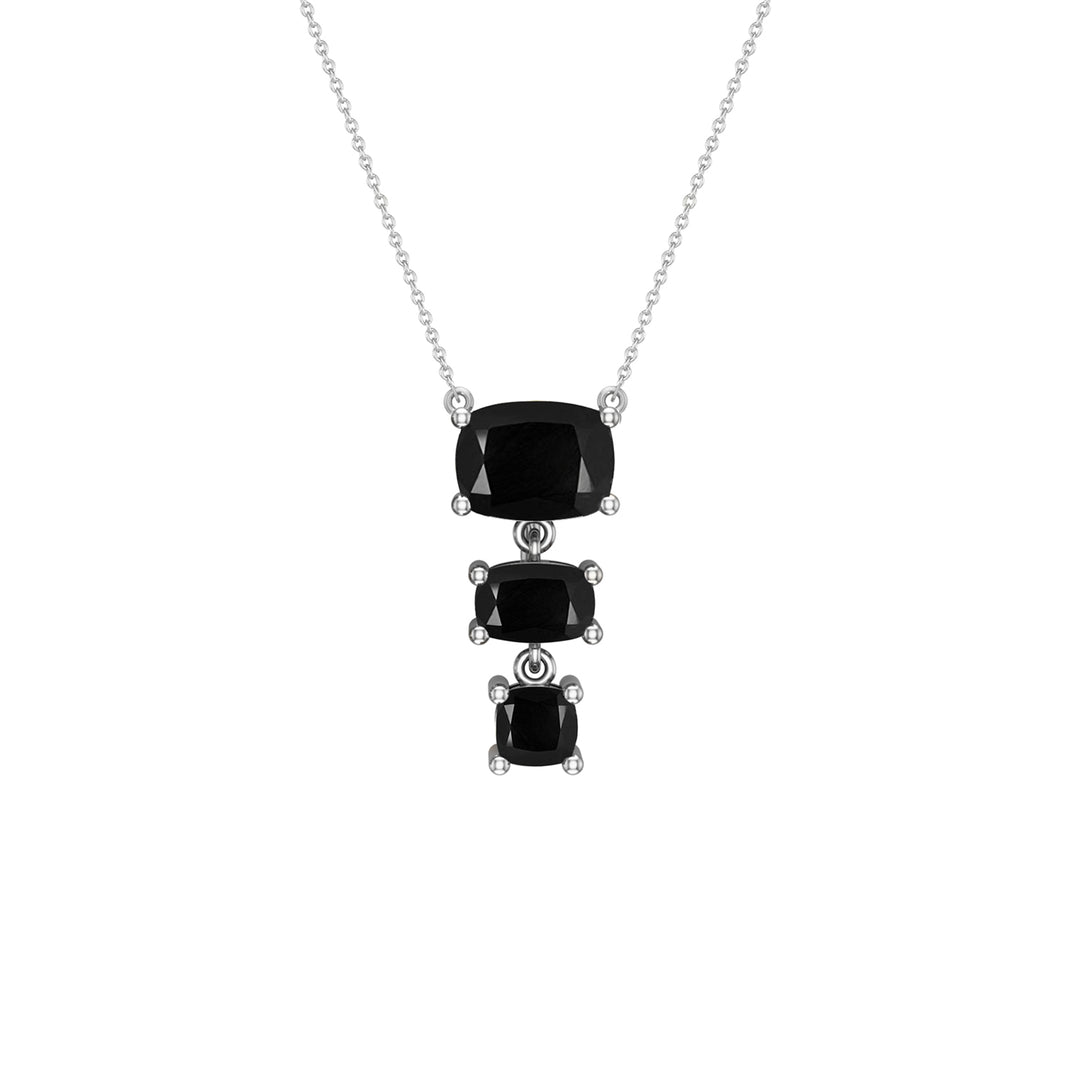 Graduated Black Onyx Fashion Necklace in Silver - jewelerize.com