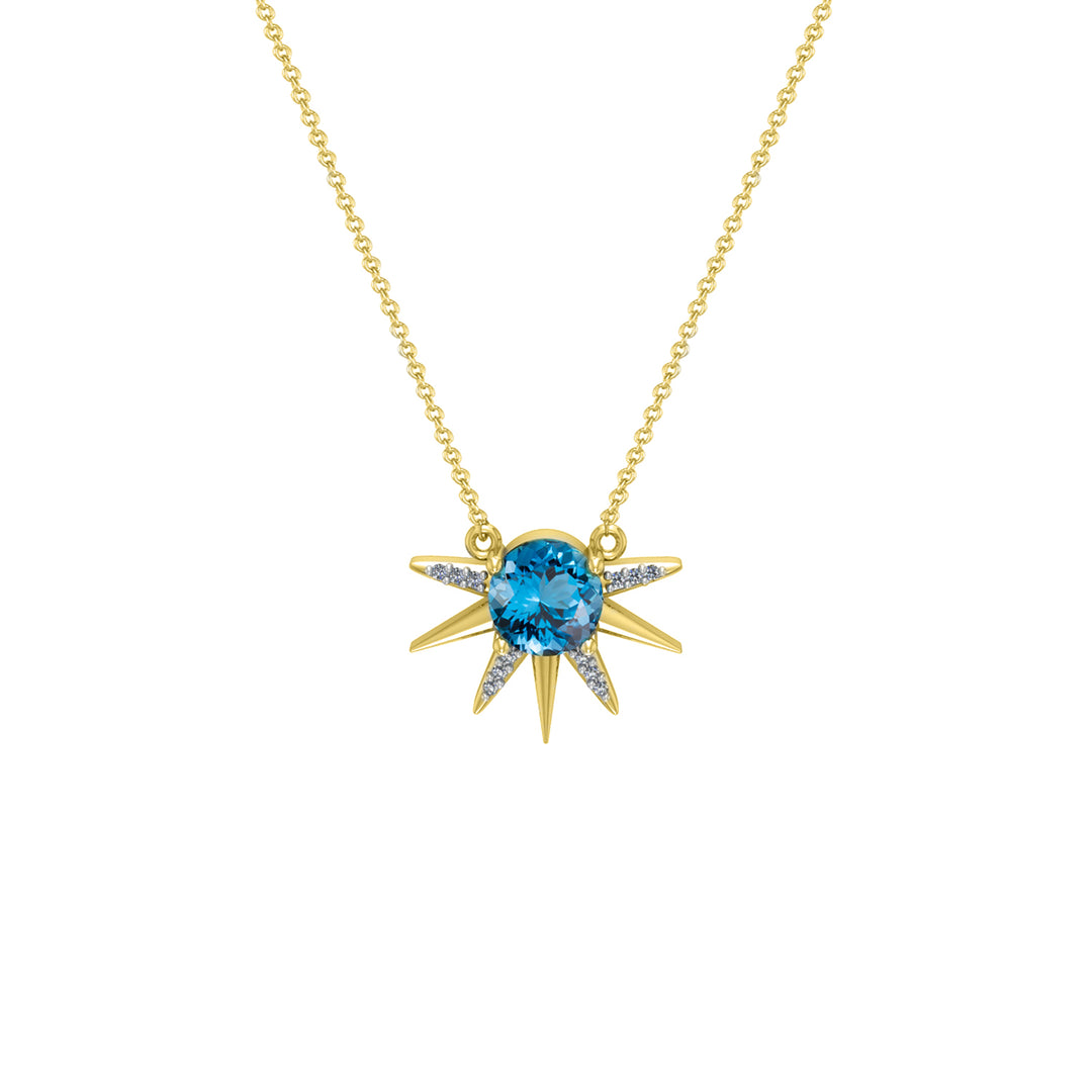 Blue Topaz and Diamond Half Sun Necklace in 10k Gold - jewelerize.com