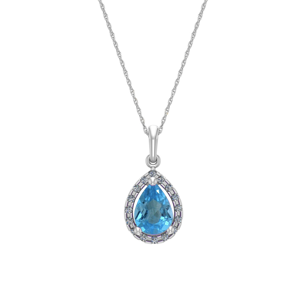 Pear Blue Topaz and Diamond White Gold Pendant - jewelerize.com