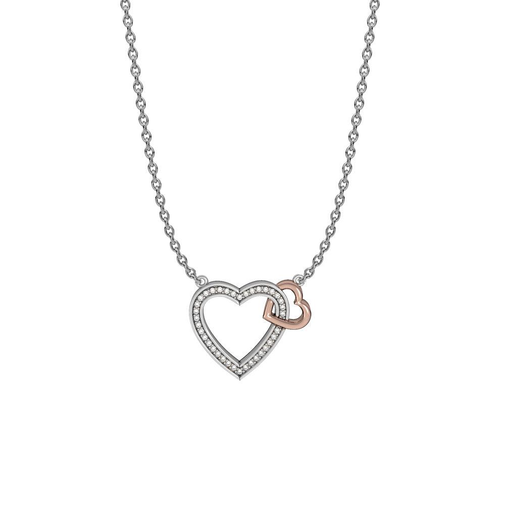 Two-tone Diamond Heart Necklace in Silver & 10K Rose Gold - jewelerize.com