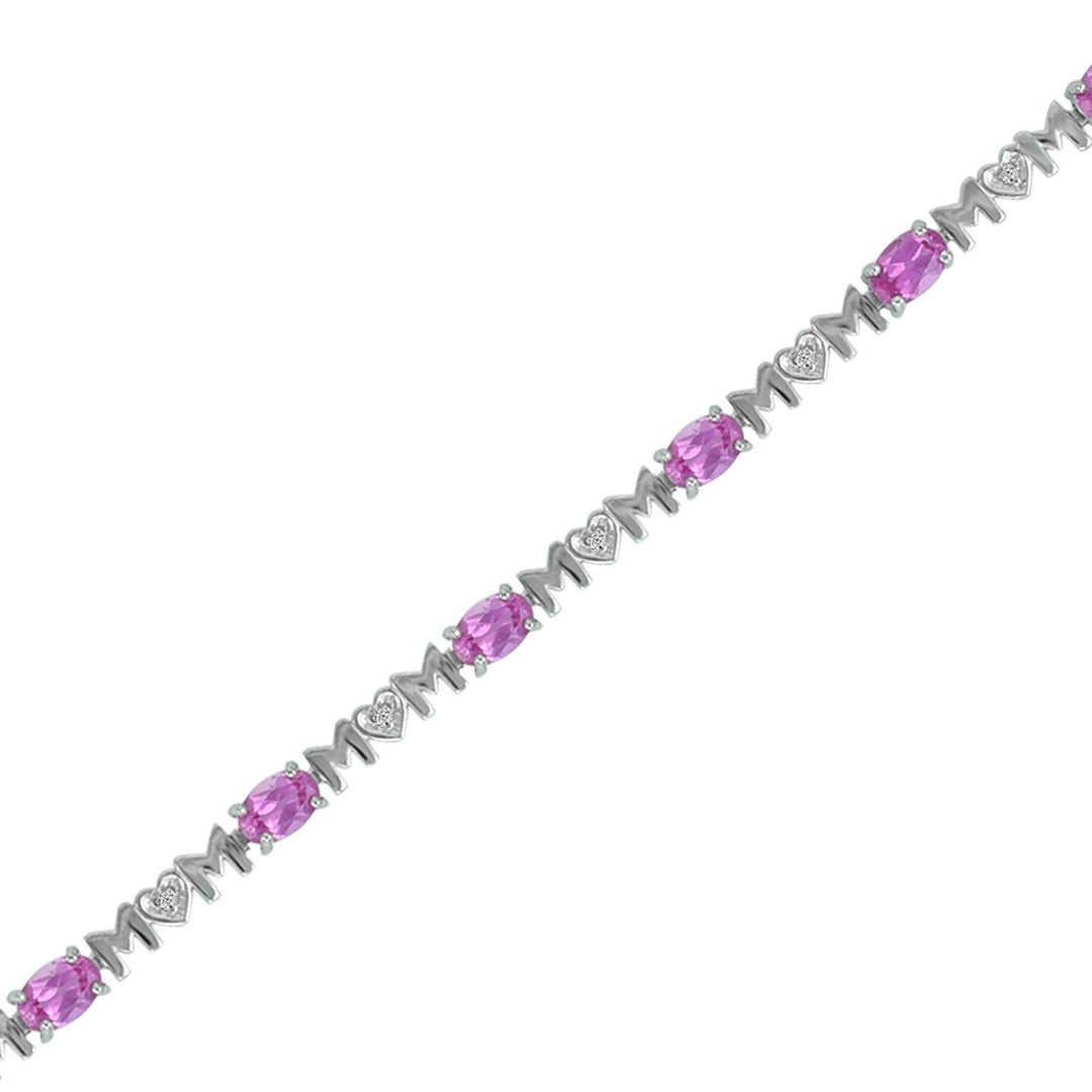 Created Pink Sapphire 'Mom' Bracelet in Silver - jewelerize.com