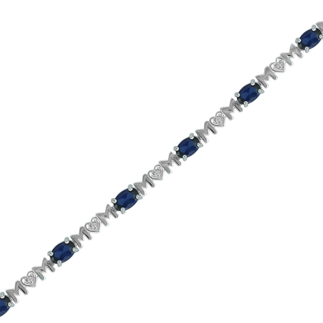 Created Blue Sapphire 'Mom' Bracelet in Silver - jewelerize.com