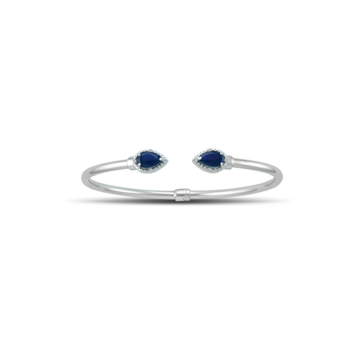 Created Sapphire and Diamond Silver Hinged Bangle - jewelerize.com