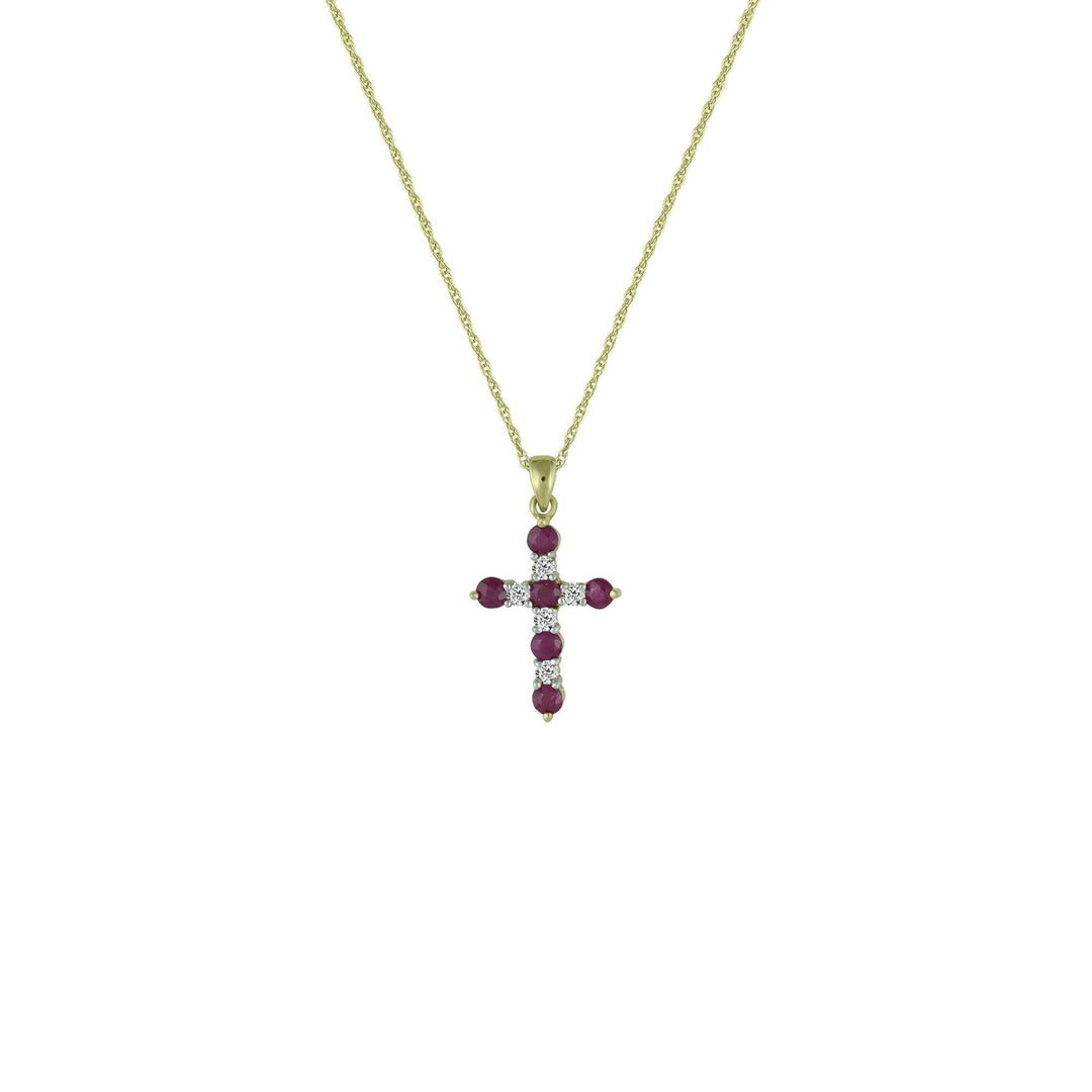 Ruby and Diamond Accent Cross Pendant in 10K Yellow Gold - jewelerize.com