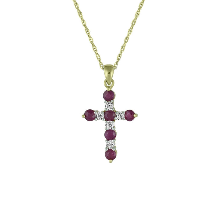 Ruby and Diamond Accent Cross Pendant in 10K Yellow Gold - jewelerize.com