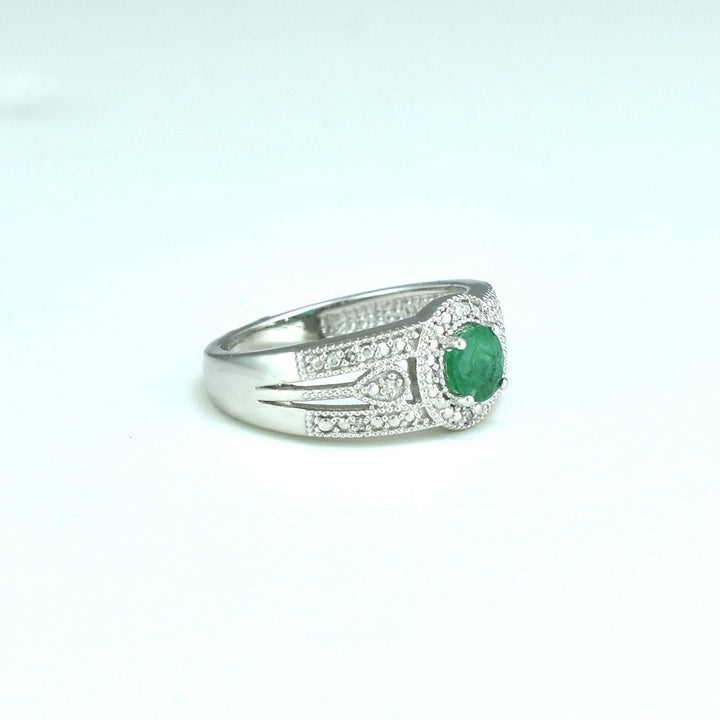 Genuine Emerald and Diamond Accent Fashion Ring in Silver - jewelerize.com