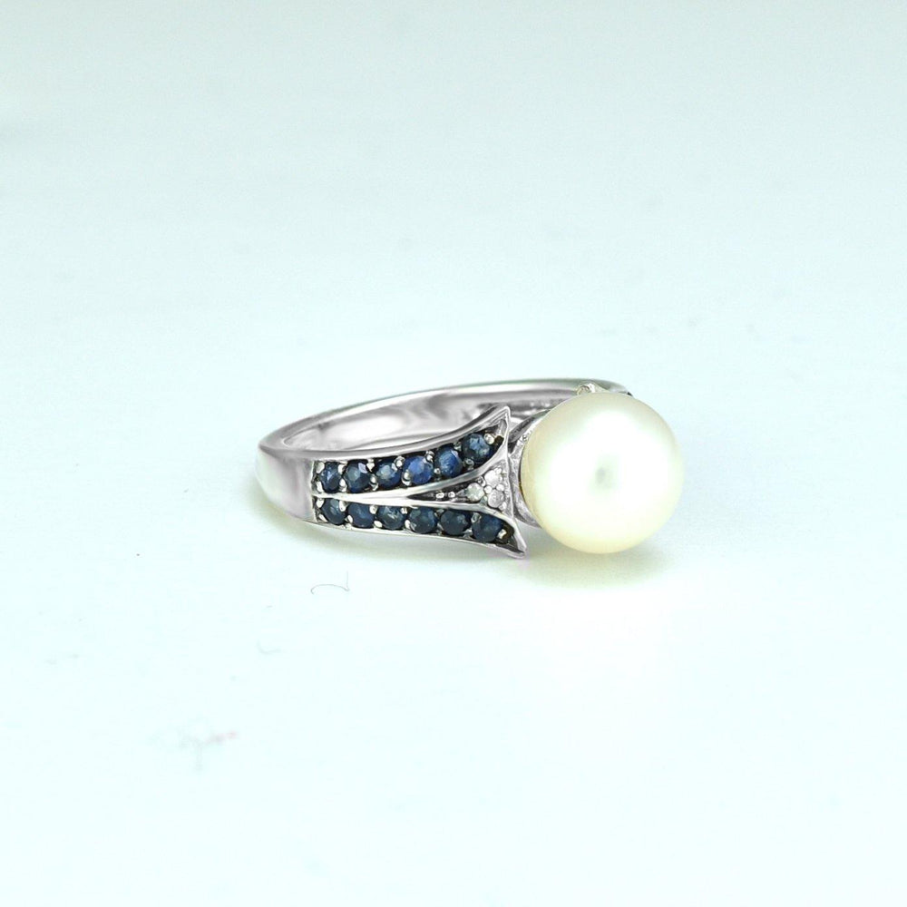 Freshwater Pearl, Sapphire and Diamond Ring in Sterling Silver - jewelerize.com