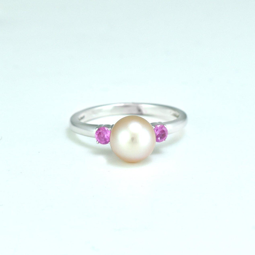 Freshwater Pearl and Created Pink Sapphire Ring in Sterling Silver - jewelerize.com