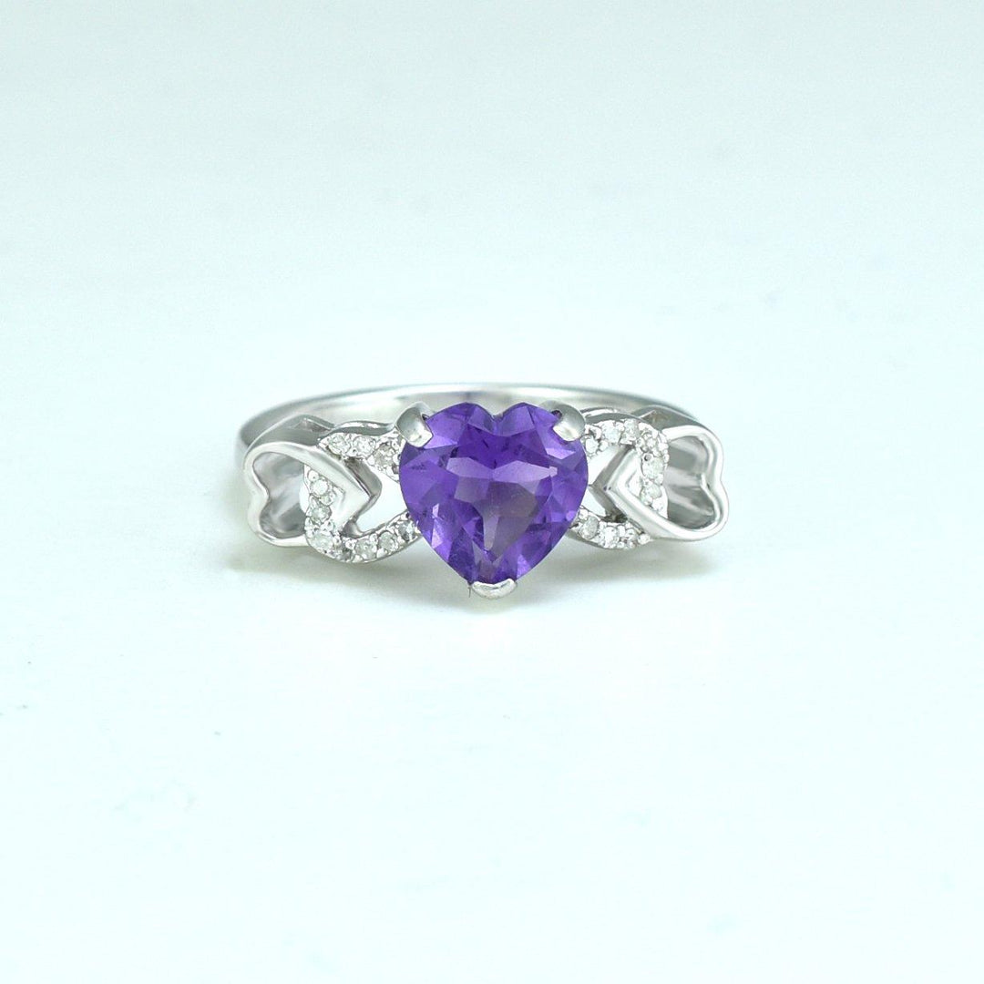 Amethyst and Diamond Heart Ring in Sterling Silver - jewelerize.com