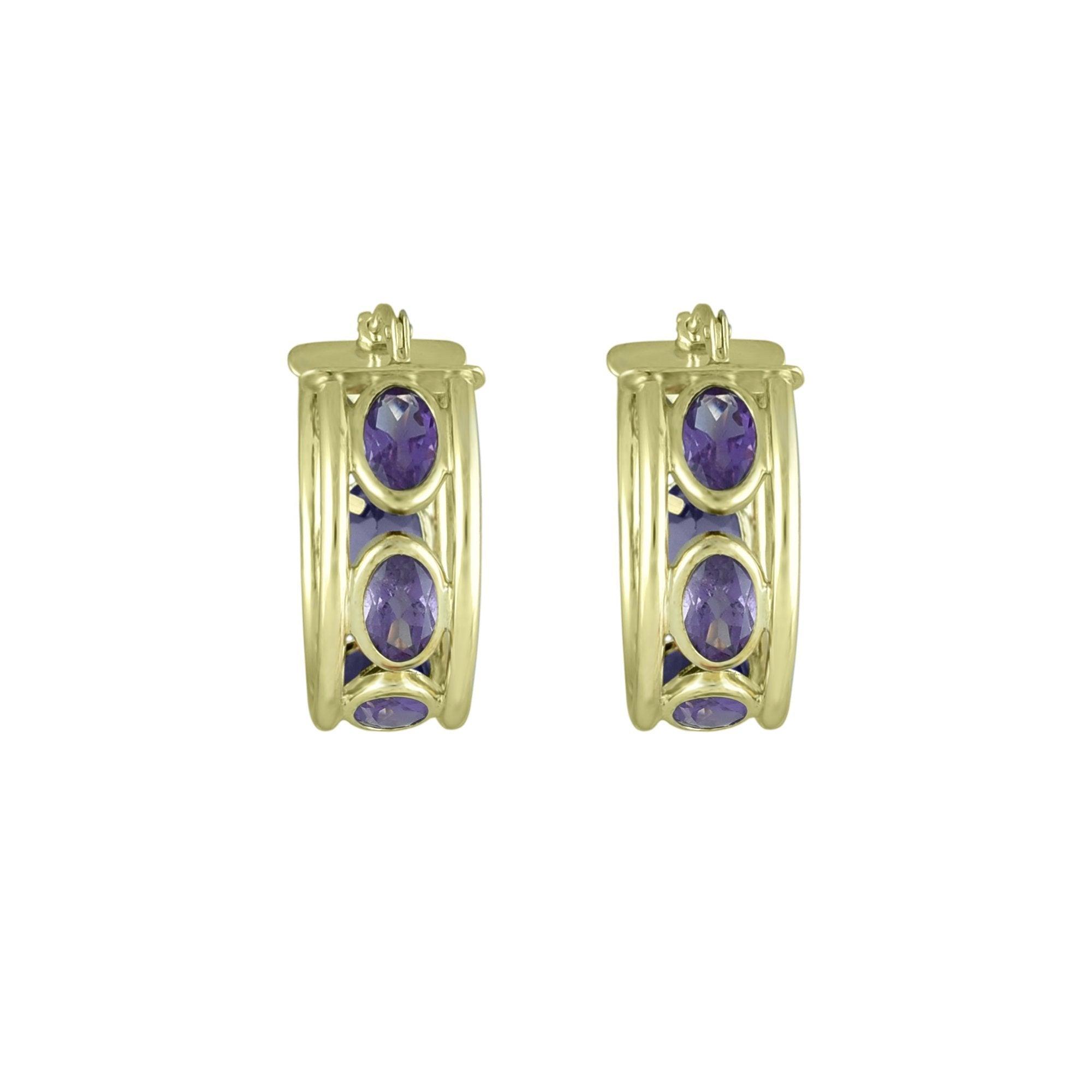 10KT deals Yellow Gold Hoop Earrings with Amethyst