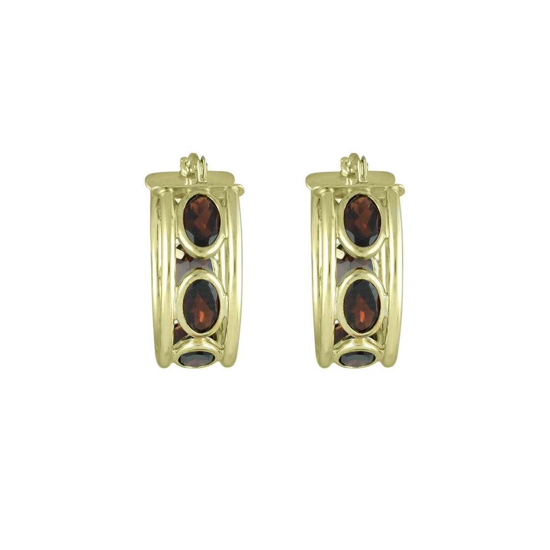 Garnet Huggy Hoop Fashion Earrings in 10K Yellow Gold - jewelerize.com