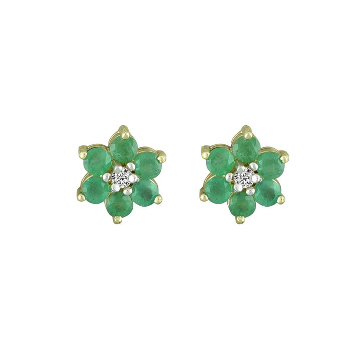 Emerald and Diamond Accent Flower Earrings in 10K Yelllow Gold - jewelerize.com