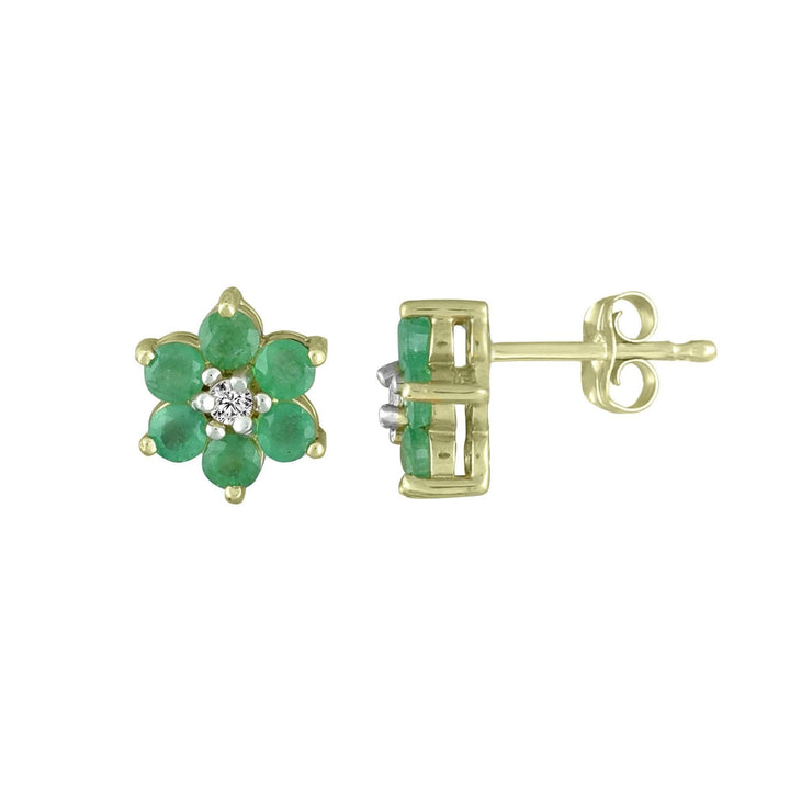 Emerald and Diamond Accent Flower Earrings in 10K Yelllow Gold - jewelerize.com