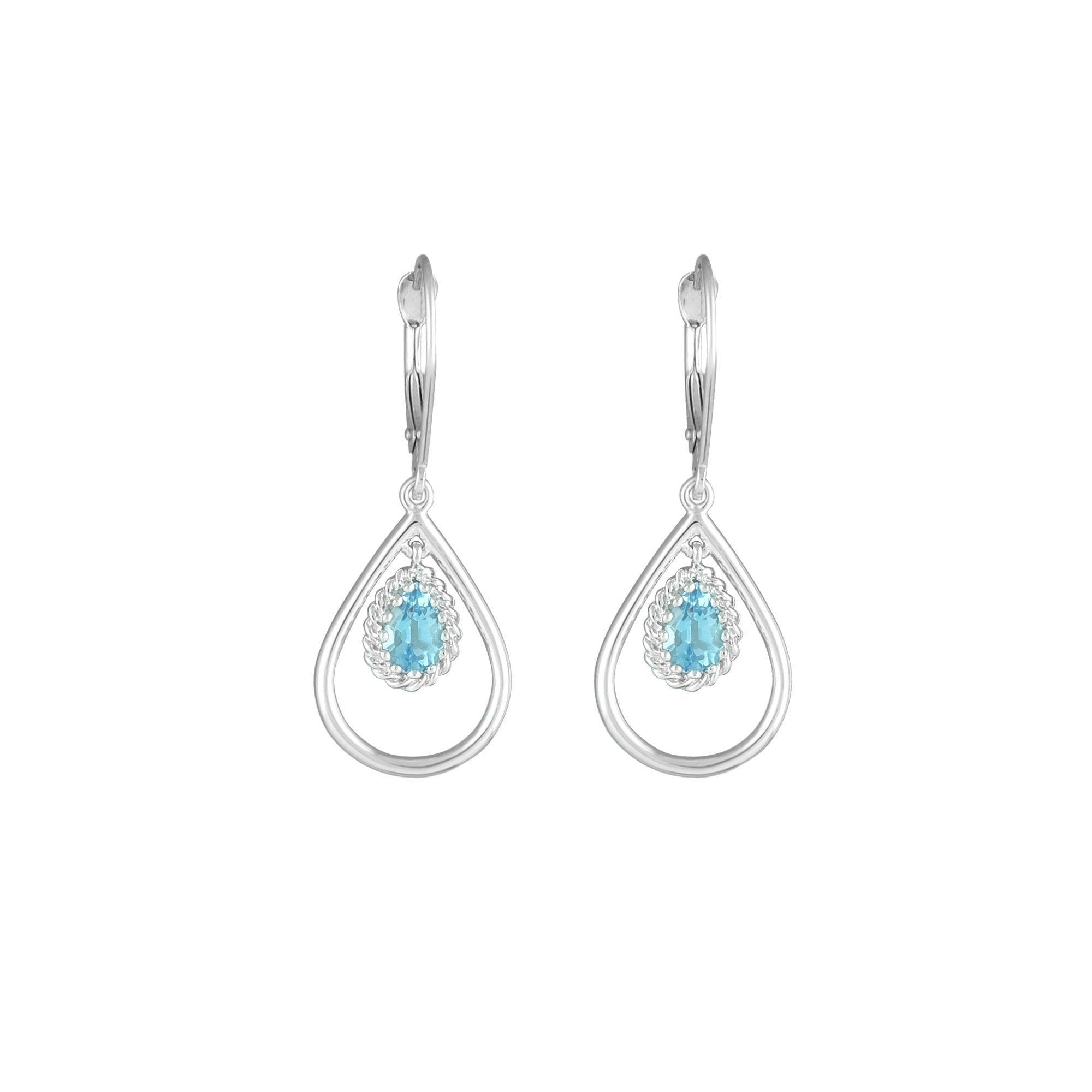 10k white factory gold blue topaz chain dangle earrings