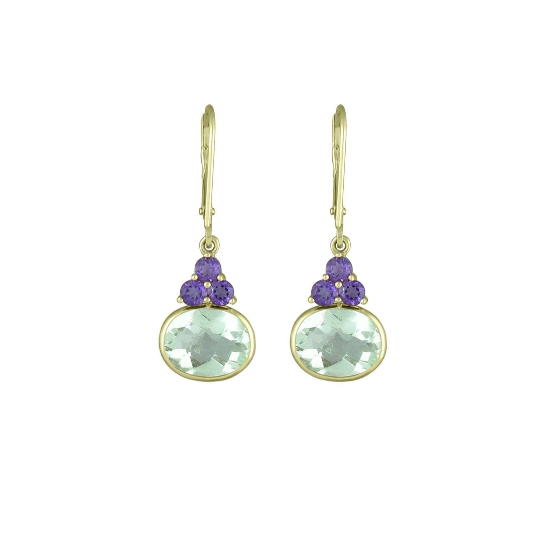 10K Yellow Gold Dangle Earrings with Amethyst and Green Amethyst - jewelerize.com