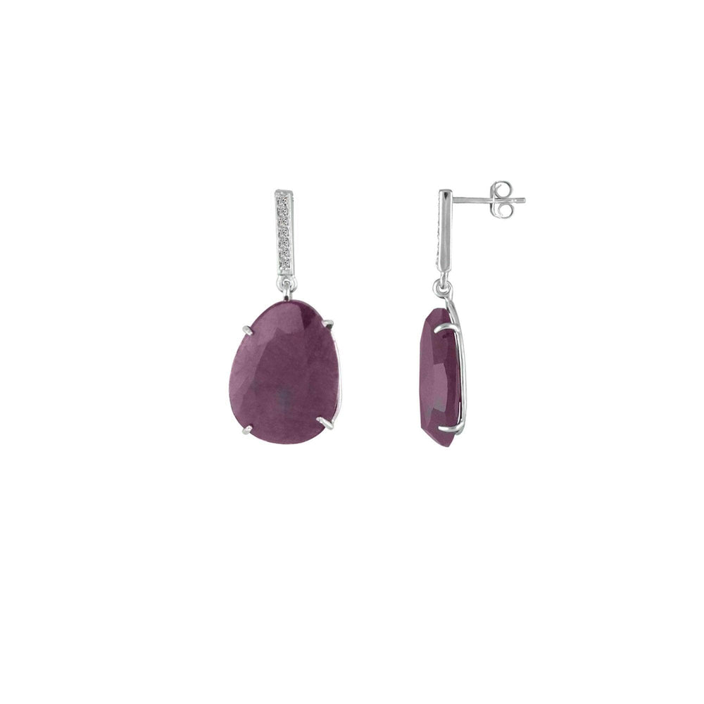 Rough Cut Organic Ruby and Diamond Earrings in Silver - jewelerize.com