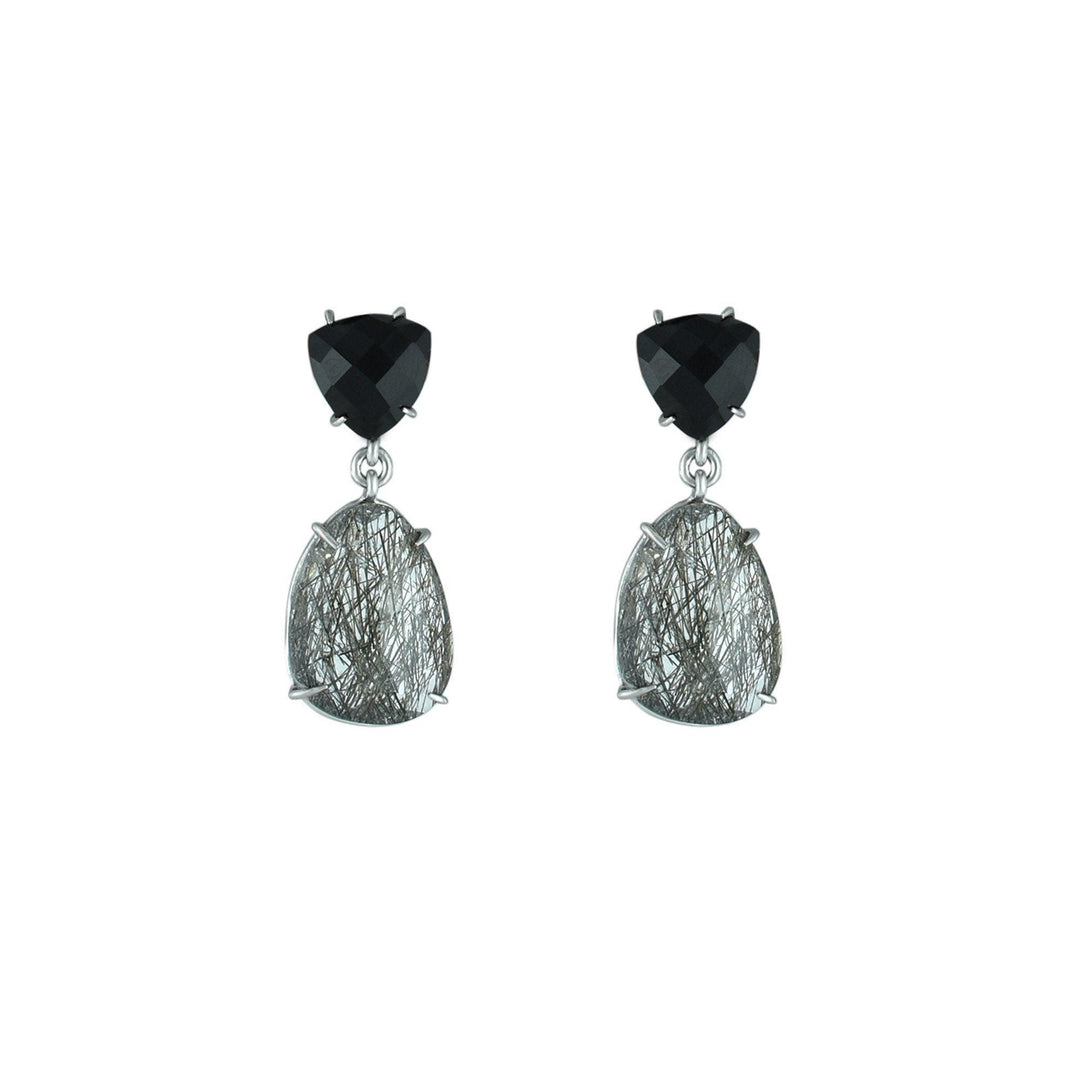 Black Onyx and Black Rutilated Quartz Earrings in Silver - jewelerize.com