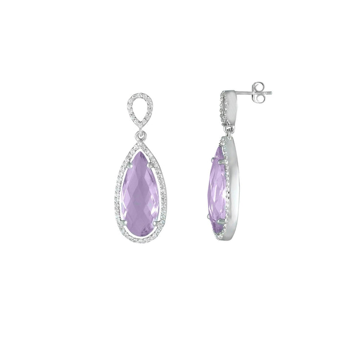 Pink Amethyst and Created White Sapphire Earrings in Silver - jewelerize.com