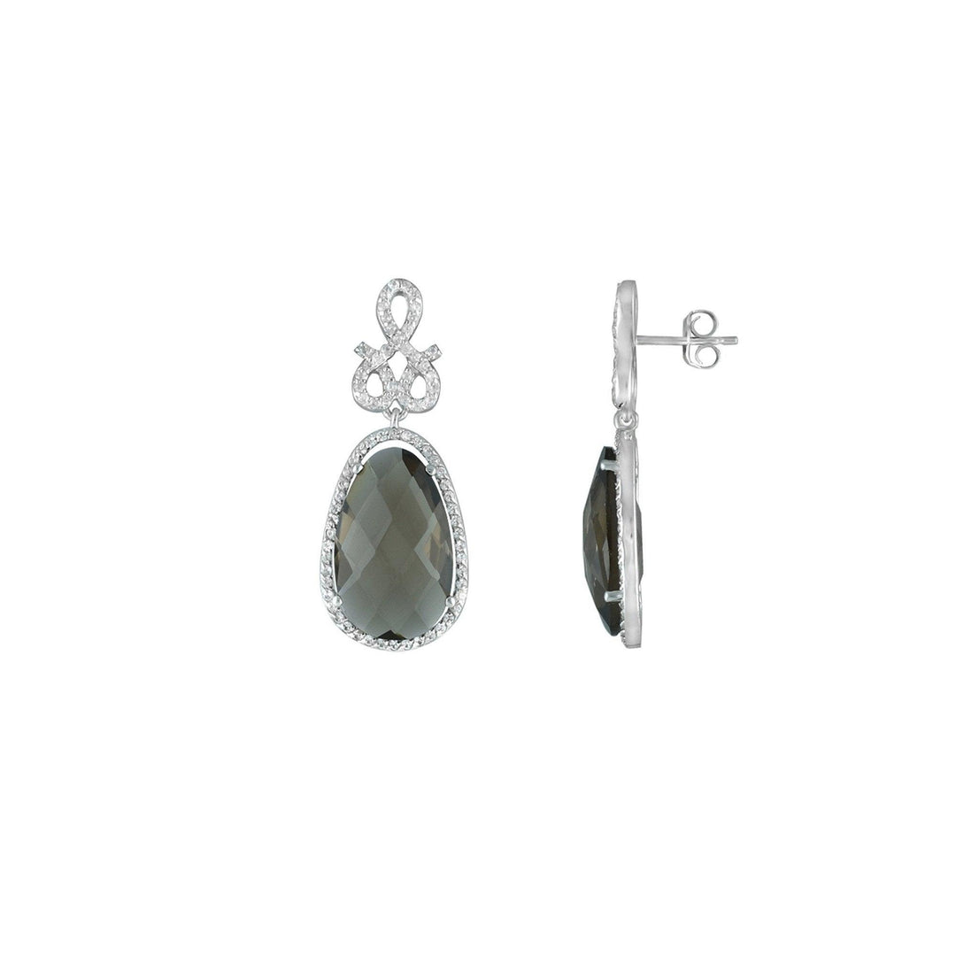 Smokey Quartz and Created White Sapphire Earrings in Silver - jewelerize.com