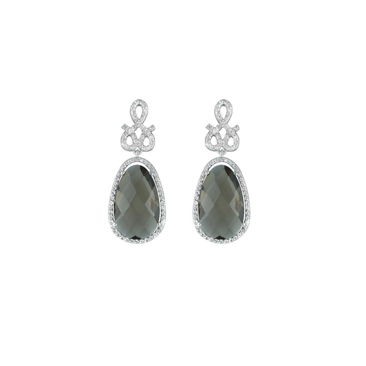 Smokey Quartz and Created White Sapphire Earrings in Silver - jewelerize.com