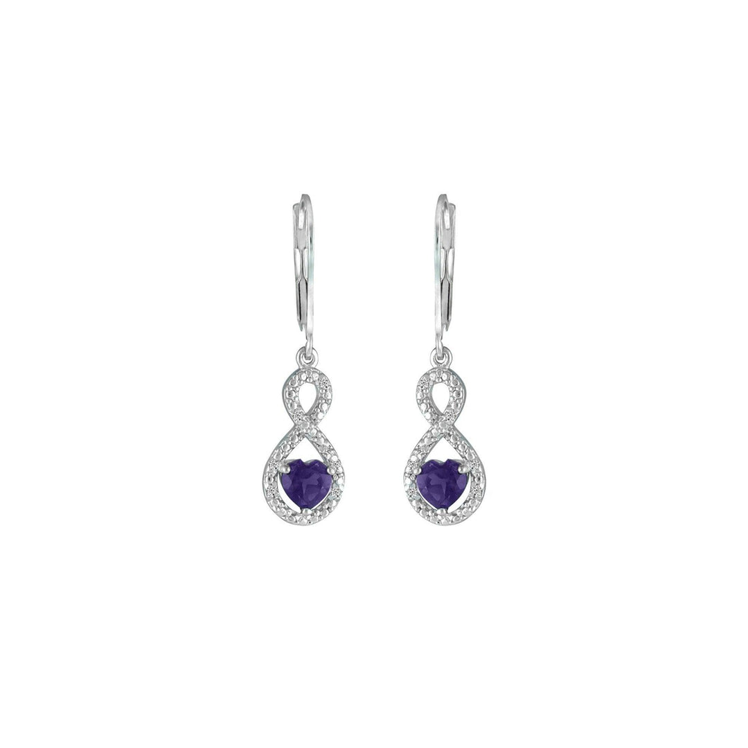 Amethyst Infinity Earrings - Amethyst and Diamond Infinity Heart Earrings - jewelerize.com