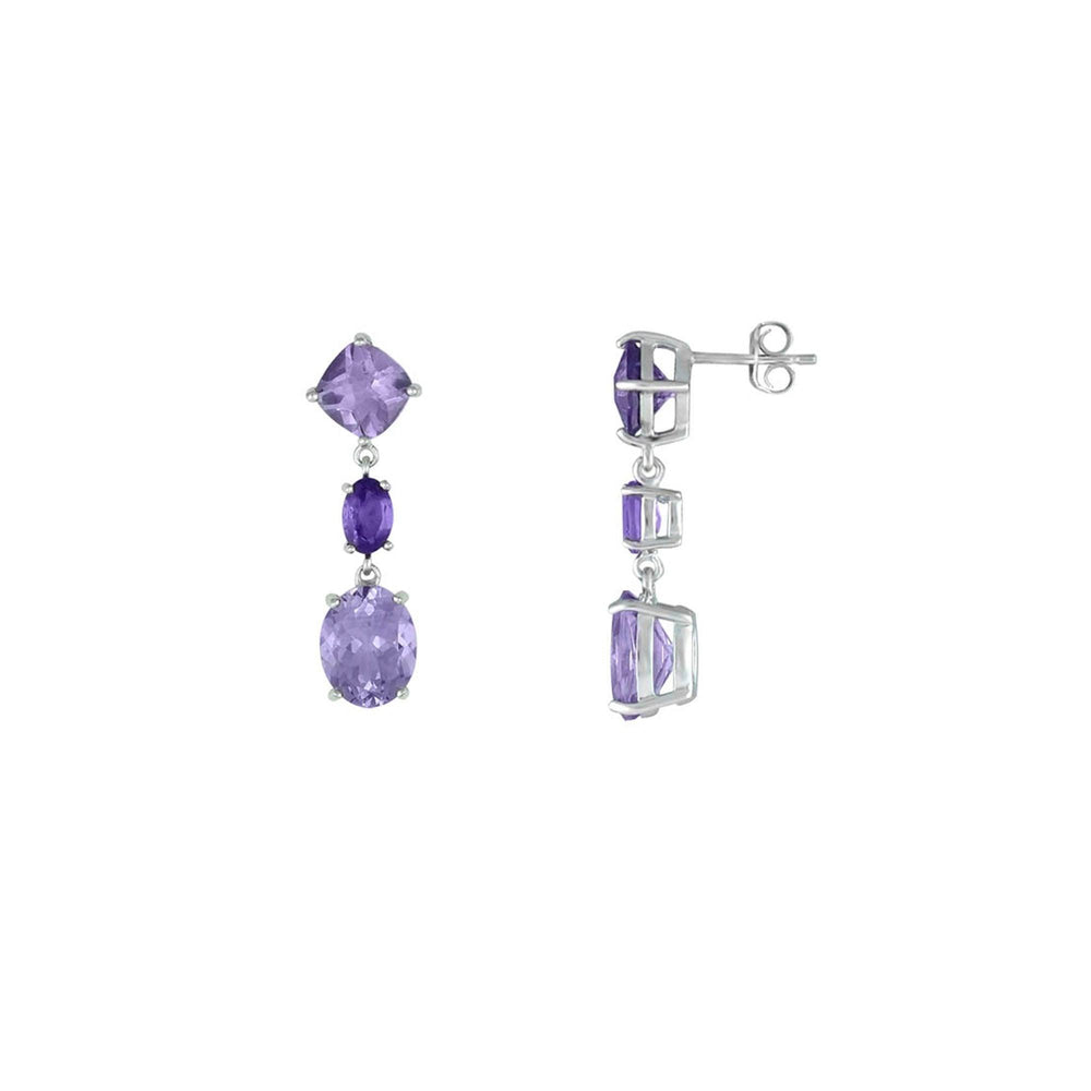 Amethyst and Pink Amethyst Drop Earrings in Silver - jewelerize.com