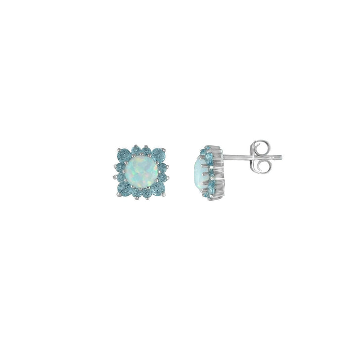 Gemstone Stud Earrings - Blue Topaz & Created Opal Fashion Stud Earrings - jewelerize.com