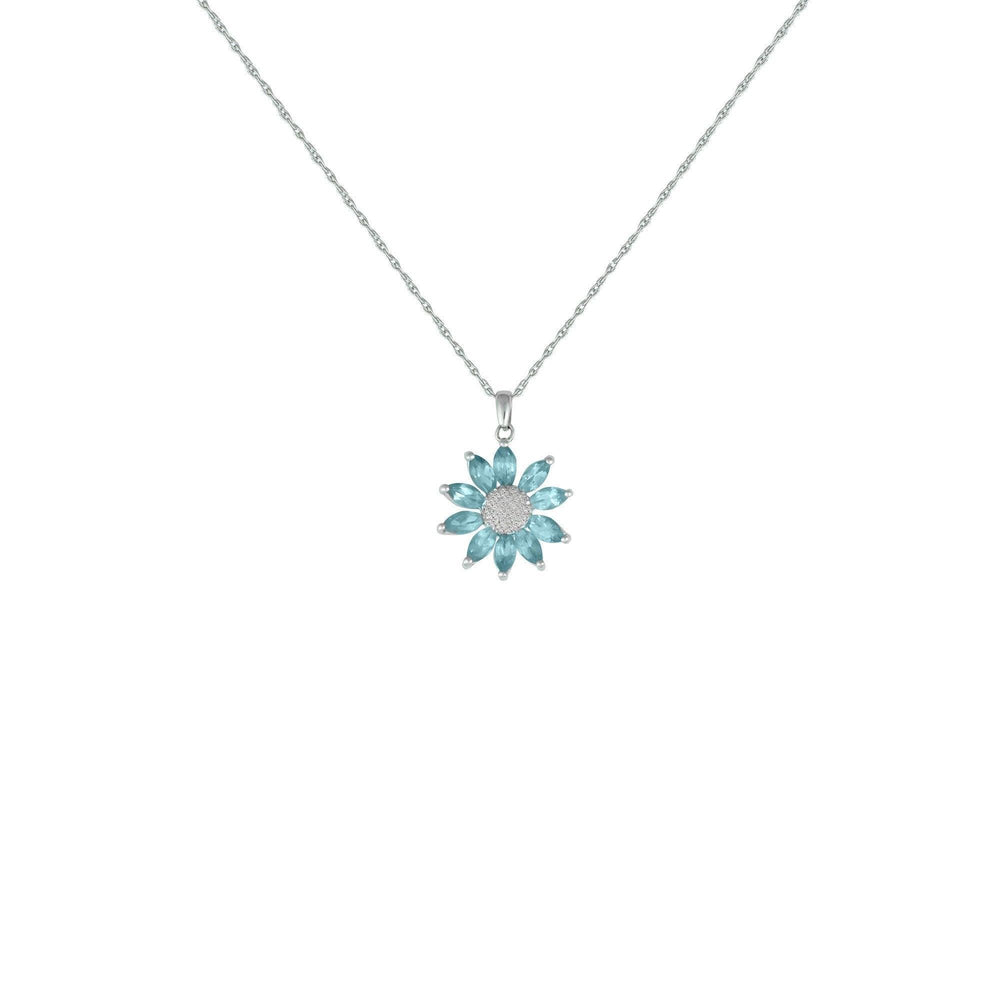 Blue Topaz and Diamond Flower Pendant in 10K White Gold - jewelerize.com